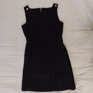Linen Short Black Casual Dress  with Silver Buttons 6P